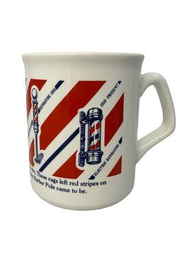 Vintage Barber Pole History Mug Red White Blue Barbershop Cup 1980s